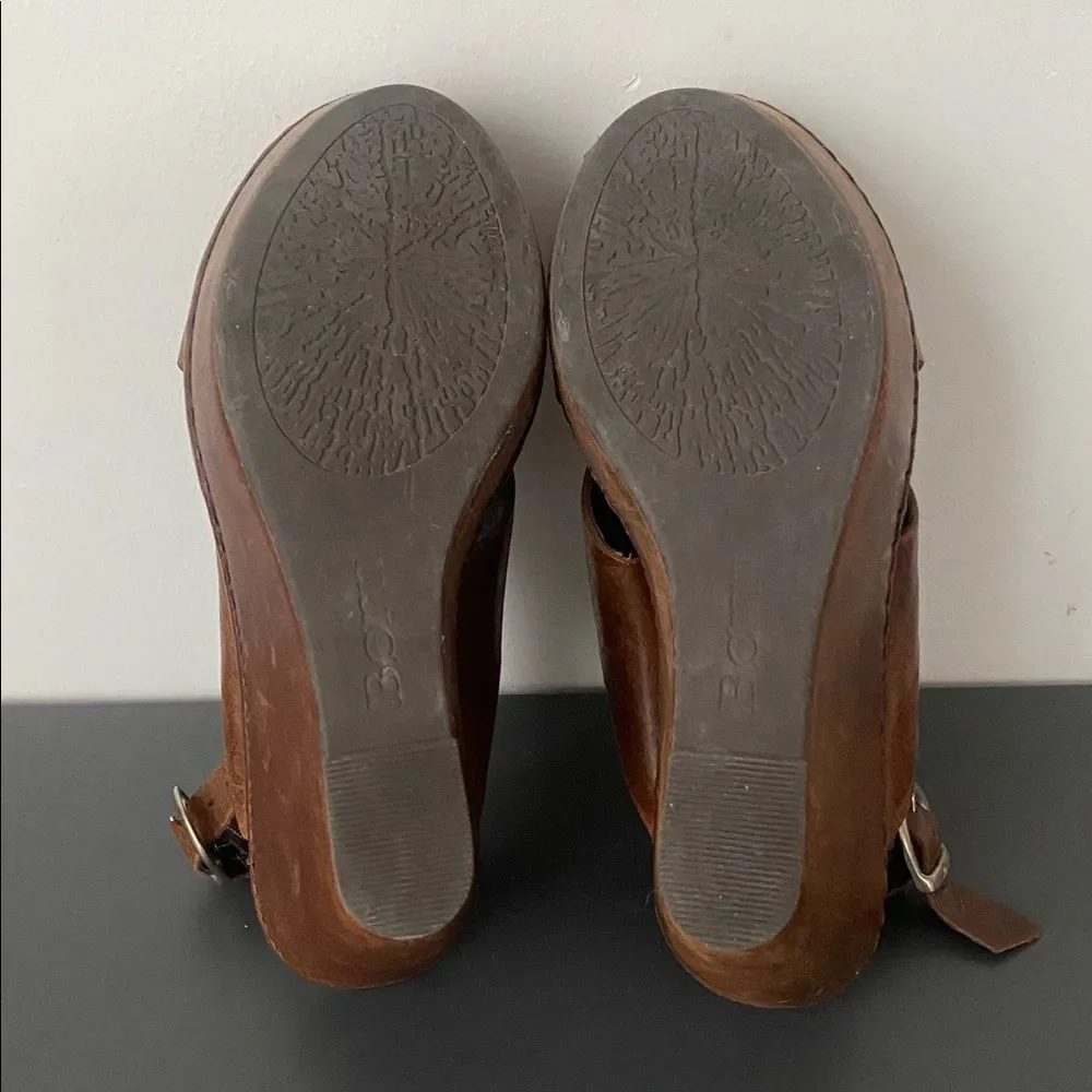 Born Chestnut Leather Wedge Sandals 36.5 (US 6) Boho Chic Coastal Urban Comfy